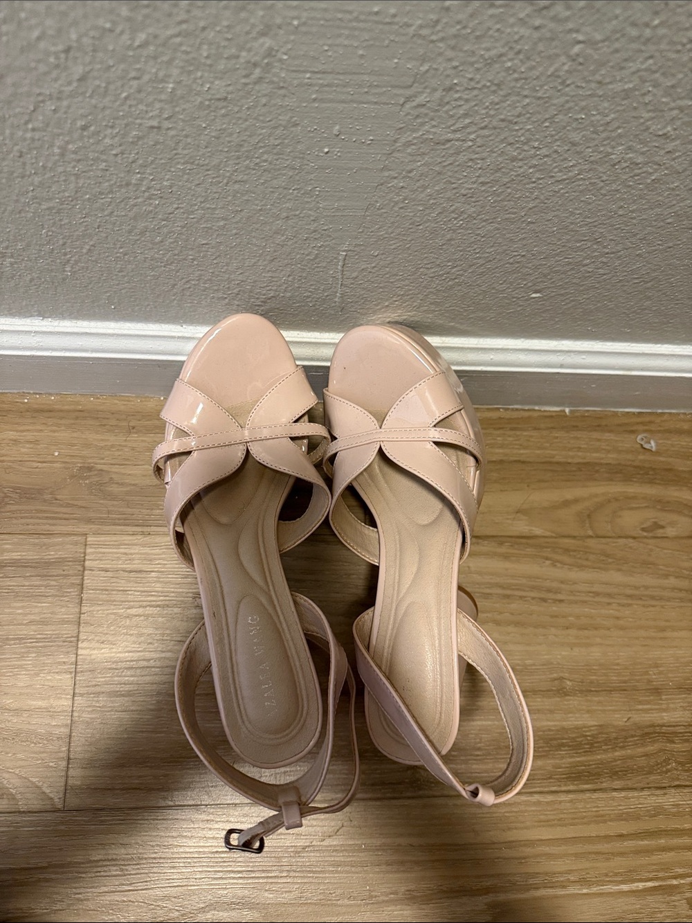Patent Blush Slingback Heels with Cross-Strap Detail